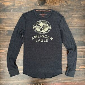 American Eagle Outfitters Men's Black Graphic Thermal Long-Sleeve Shirt